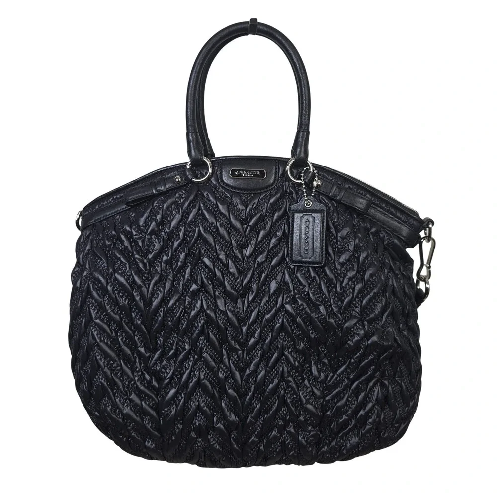 Coach Madison Nylon Lindsey Satchel Black Quilted Gathered Bag F18634 NWT